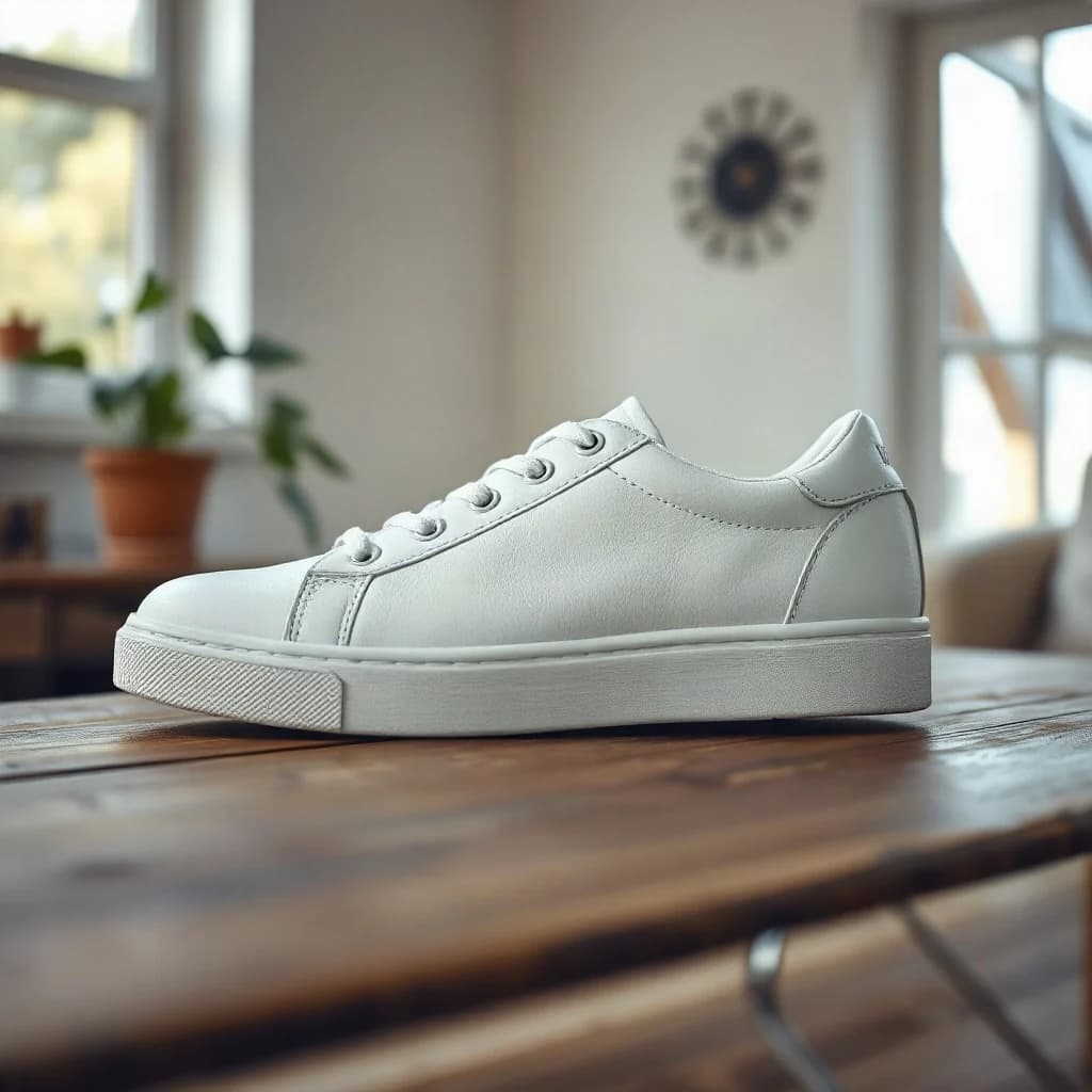 Foto de una zapatilla hecha con el móvil convertida en una escena lifestyle (Antes)