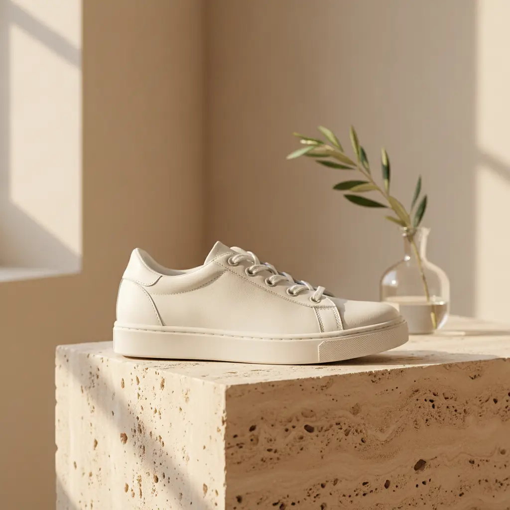 Foto de una zapatilla hecha con el móvil convertida en una escena lifestyle (Después)