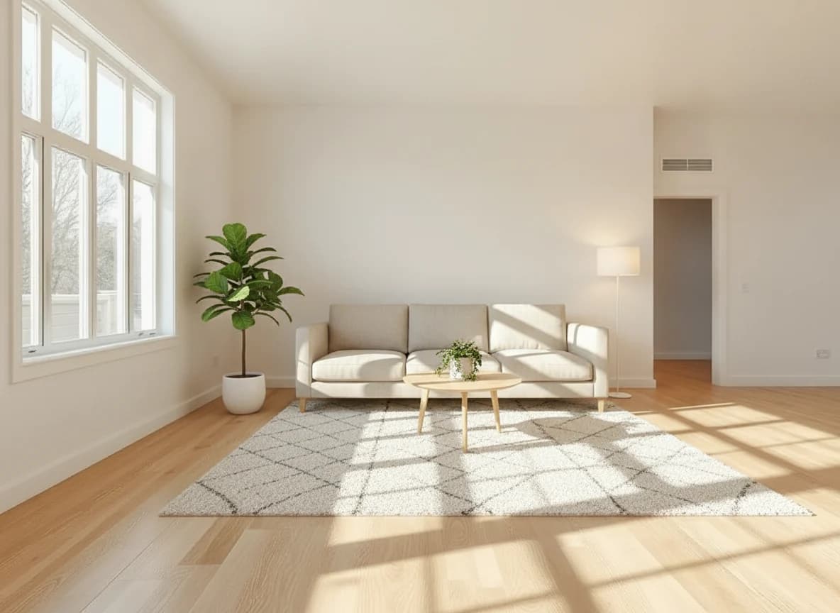 Salón vacío amueblado con home staging virtual (Después)